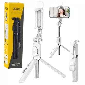 LEAN Selfie Stick Trikojis Telefono Nuotolinio Valdymo Bluetooth Laikiklis ZS8 Baltas