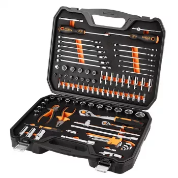 NEO TOOLS 1/2 inch ir 1/4 inch lizdų rinkinys, 95 vnt., CrV, EVA putplasčio įdėklas