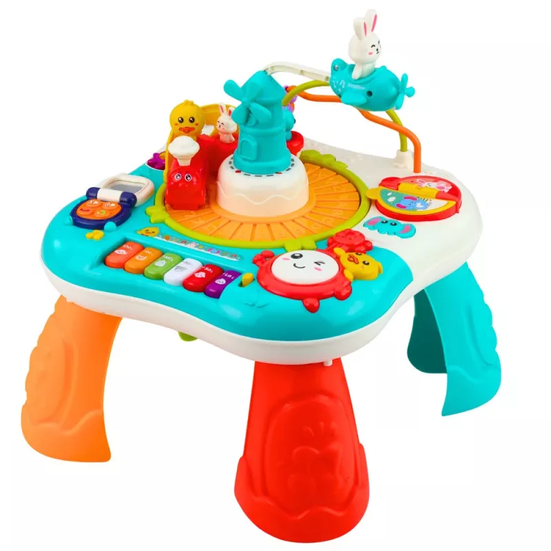 LEAN TOYS Edukacinis stalas Interaktyvus muzikos pultas Pianinas 2 in 1 Turkio spalvos