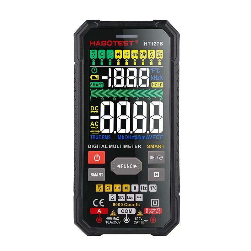 Habotest HT127B skaitmeninis universalus multimetras True RMS 6000 rodmenų automatinio diapazono su NCV ir temperatūros matavimu