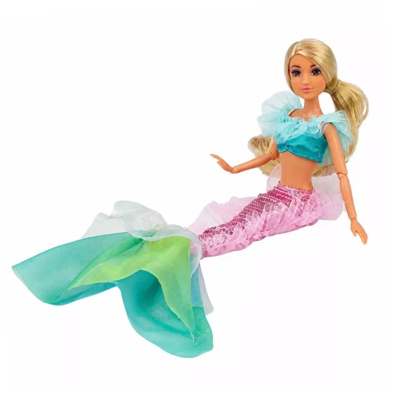 LEAN TOYS Anlily Undinėlės lėlė su reversinėmis blizgučių uodega, veidrodėliu ir šukomis