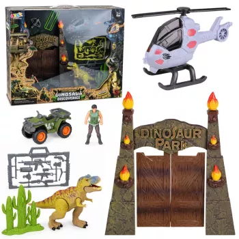LEAN TOYS Tyrų tyrimų bazė Dinozaurų parko vartai Sraigtasparnis Ketratis Figūros Tyrėjas