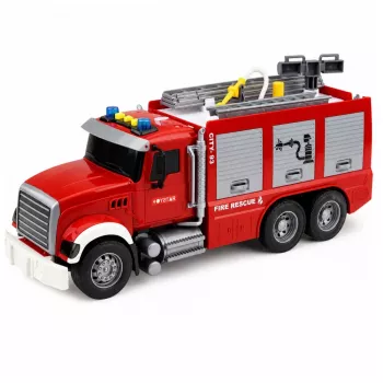 LEAN TOYS Gaisrinė mašina Gaisrinės departamentas Ištraukiamos kopėčios Vandens žarna Šviesos Garsai