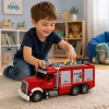 LEAN TOYS Gaisrinė mašina Gaisrinės departamentas Ištraukiamos kopėčios Vandens žarna Šviesos Garsai