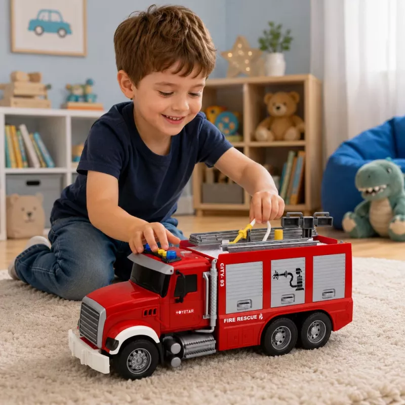 LEAN TOYS Gaisrinė mašina Gaisrinės departamentas Ištraukiamos kopėčios Vandens žarna Šviesos Garsai