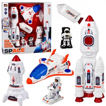 LEAN TOYS Kosmoso rinkinys raketos šatlas astronautai modulis šviesos garsai