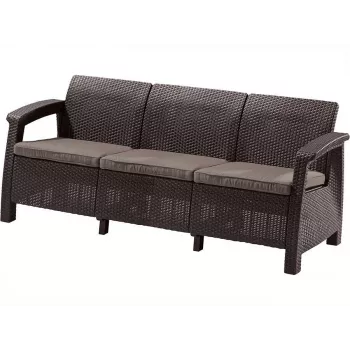 KETER Corfu Love Seat Max rudas trijų vietų sodo sofa