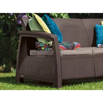 KETER Corfu Love Seat Max rudas trijų vietų sodo sofa