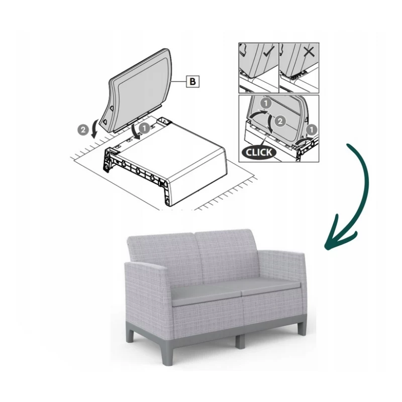 KETER Sodo sofa dvivietė Scandi Form 2 vietų sofa šviesiai pilka/tamsiai plieno pilka