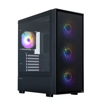 Zalman S6 juodas ATX vidutinio bokšto kompiuterio korpusas su 4 ARGB ventiliatoriais ir grūdintu stiklu