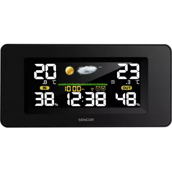 SENCOR SWS 5270 meteorologinė stotis su belaidžiu lauko jutikliu, spalvotas LCD, radijo bangomis valdomas laikrodis
