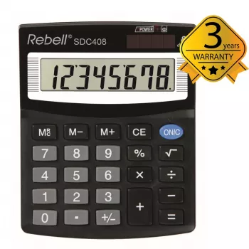 REBELL RE-SDC408 BX pusiau stalinis skaičiuotuvas, 12 skaitmenų LCD, dvigubas maitinimas (saulės ir baterijos), juodas