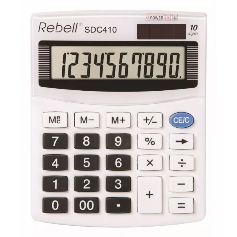 REBELL RE-SDC410 BX pusiau stalinis skaičiuotuvas, 10 skaitmenų LCD, dvigubas maitinimas (saulės ir baterijos), juodas
