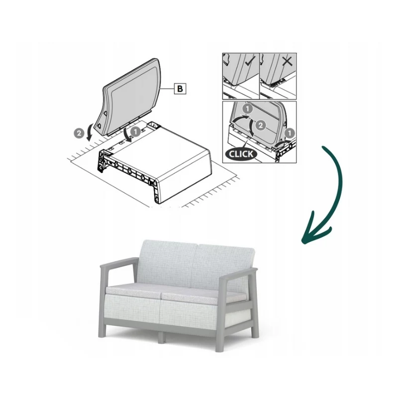 KETER Sodo sofa dvivietė Scandi Linea 2 vietų sofa šviesiai pilka/tamsiai plieno pilka