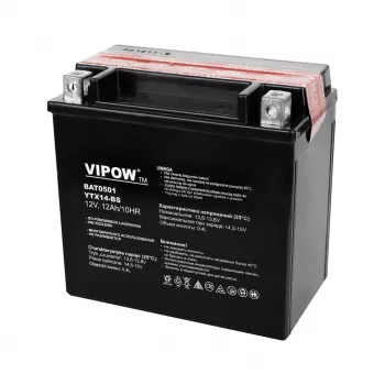 VIPOW BAT0501 Įprastas švino-rūgštinis motociklo akumuliatorius 12V 14Ah, 140A CCA, su rūgšties paketu