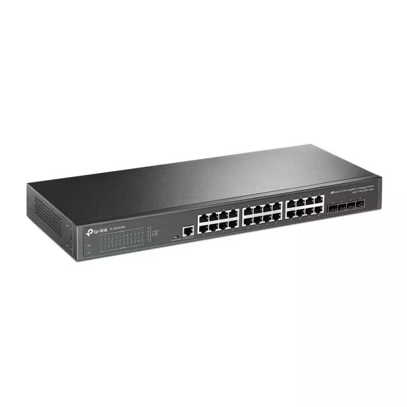 TP-Link JetStream TL-SG3428X tinklo komutatorius Valdomas L2+/L3 Gigabit Ethernet (10/100/1000) 1U Juodas