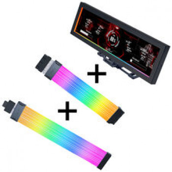 Lian Li Visual Upgrade Kit Strimer Wireless 24-Pin RGB pagrindinės plokštės kabelis, valdiklis + 12V-2x6 GPU kabelis Wide & 8,8 universalus ekranas - juodas
