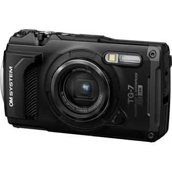 OM System Tough TG-7 juodas atsparus smūgiams kompaktiškas fotoaparatas, 12 MP, 4K vaizdo įrašas, atsparus vandeniui 15 m