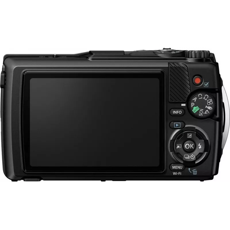 OM System Tough TG-7 juodas atsparus smūgiams kompaktiškas fotoaparatas, 12 MP, 4K vaizdo įrašas, atsparus vandeniui 15 m