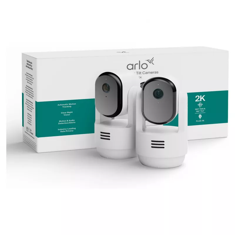 Arlo Essential 3 2K pasukama- pakreipiama- priartinama vidaus saugos kamera (2 vnt., balta)