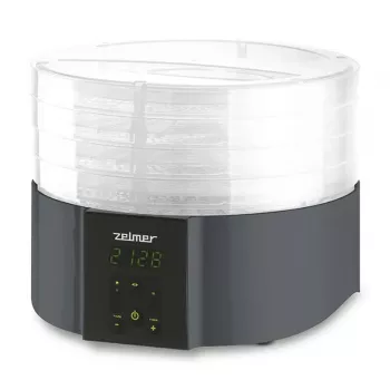 Zelmer ZFD2025 maisto džiovintuvas, 5 padėklai, 520 W, elektroninis temperatūros valdymas 35-70°C, laikmatis 1-48 val., LED ekranas, baltas/pilkas