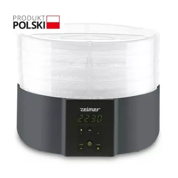 Zelmer ZFD2025 maisto džiovintuvas, 5 padėklai, 520 W, elektroninis temperatūros valdymas 35-70°C, laikmatis 1-48 val., LED ekranas, baltas/pilkas
