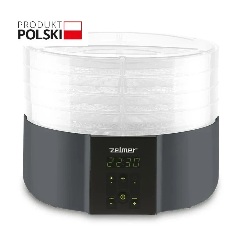 Zelmer ZFD2025 maisto džiovintuvas, 5 padėklai, 520 W, elektroninis temperatūros valdymas 35-70°C, laikmatis 1-48 val., LED ekranas, baltas/pilkas
