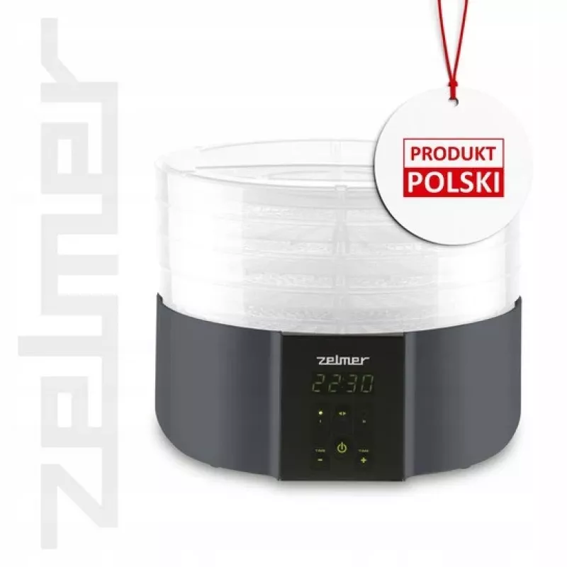 Zelmer ZFD2025 maisto džiovintuvas, 5 padėklai, 520 W, elektroninis temperatūros valdymas 35-70°C, laikmatis 1-48 val., LED ekranas, baltas/pilkas