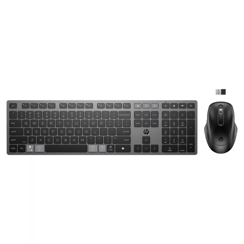 HPINC HP 725 - klaviatūros ir pelės rinkinys - daugiafunkcis, įkraunamas, maitinamas superkondensatoriumi - viso dydžio - belaidis - Nightfall juodas -