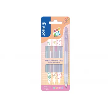 PILOT pop'lol gelinių rašiklių rinkinys Pastel 0,4 mm, įvairių spalvų, 4 rašikliai (BL-PL-7-KUV/P/O/G-S4P)