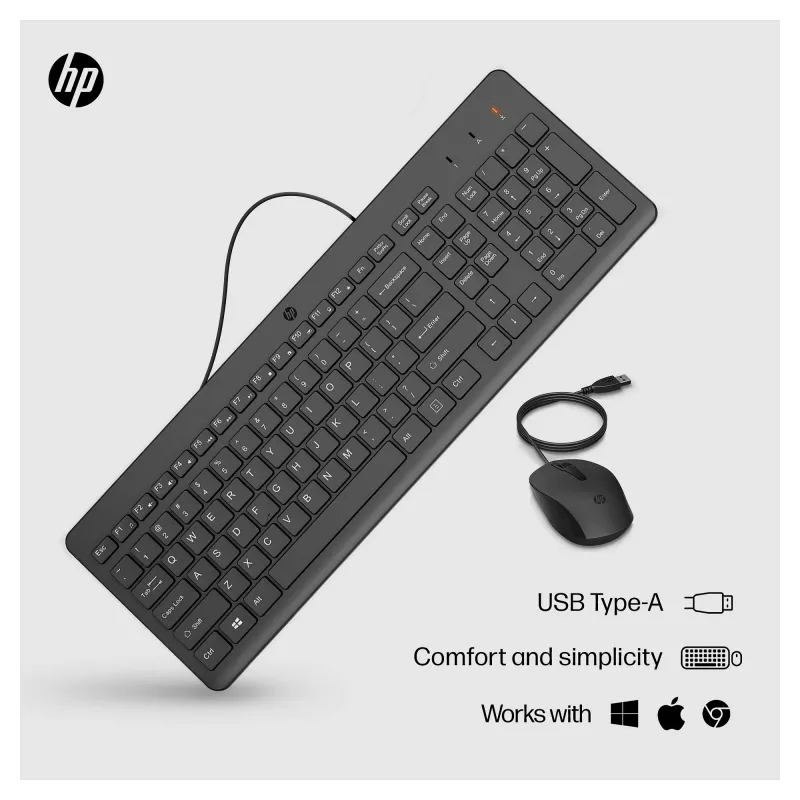 HP 150 – klaviatūros ir pelės rinkinys – USB – GB – juodas