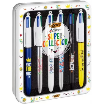 BIC 4 Colours tušinukas, 6 vienetų rinkinys, mėlynas korpusas, 4 rašalo spalvos (mėlyna, raudona, žalia, juoda), 1,0 mm vidutinis smaigas 9926071