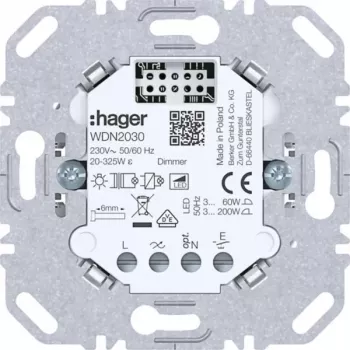 HAGER WDN2030 universalus reguliatoriaus įdėklas, 1 kanalo, įleidžiamas, 230V, 300W/100W LED