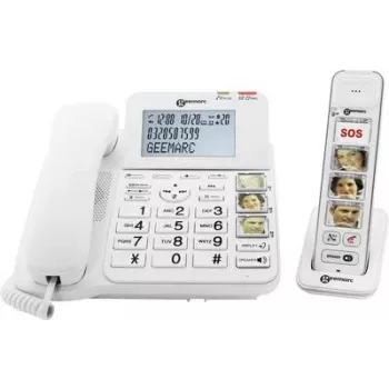 Geemarc AMPLIDECT COMBI-PHOTO 295 laidinis telefonas senjorams su atsakikliu, nuotraukų mygtukais, apšviestu ekranu, baltas