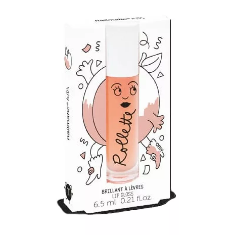Nailmatic Kids Roll-On lūpų blizgė abrikosų spalvos 6,5 ml - drėkinanti veganiška vaikiška lūpų blizgė su abrikosų branduolių aliejumi ir vitaminu E