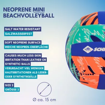 SCHILDKROT Neopreno mini paplūdimio tinklinio kamuolys 2 dydis, minkštas tekstilės paviršius, atsparus sūriam vandeniui 970342