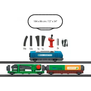 Märklin 29349 H0 pradžios rinkinys Konteinerių logistika su 232 serijos dyzeliniu lokomotyvu ir 3 konteinerių platformomis