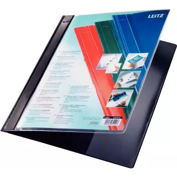 LEITZ Exquisit pristatymo aplankas su priekine kišene, A4 padidinto formato, PVC kietoji plėvelė, juodas, permatomas viršelis 4193-00-95