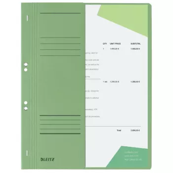 LEITZ A4 segtuvas su segtuku, manilos kartonas, žalias, oficialus segimas, 250 g/m², 1/2 priekinio viršelio su žymėjimo lauku, 50 vnt. pakuotė (3741-00-55)