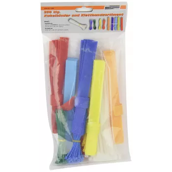BRÜDER MANNESMANN Kabelių raiščių ir „Hook-and-Loop“ juostų rinkinys, 350 dalių, 200 kabelių raiščių 2,5 x 100 mm, įvairių spalvų, 150 „Hook-and-Loop“ juostų, daugkartinio naudojimo, kabelių tvarkymui viduje (M13060)