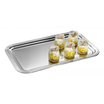 APS CLASSIC Stačiakampė patiekimo lėkštė 530x325 mm Sidabrinė Nikeliuota Blizgiai Chromuota su Linijomis