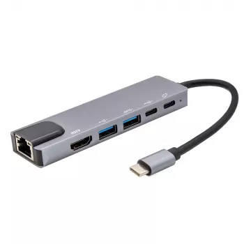 E+P USB-C daugiafunkcis adapteris 6-in-1 MPA6 juodas/sidabrinis