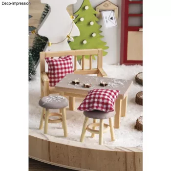 Rayher Mini nykštukų staliukas su 2 taburetėmis, natūrali mediena, 3 dalių rinkinys 46819505