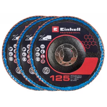 Einhell kampinio šlifuotojo priedai 3x 125 mm išgaubti žiediniai šlifavimo diskai P60 cirkonio aliuminio oksidas 4440020