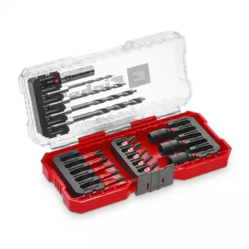 Einhell 1/4 colio (6,3 mm) antgalių ir įdėklų rinkinys, 18 dalių, chromo vanadžio plieno, magnetinis antgalių laikiklis, plastikinis dėklas 108709
