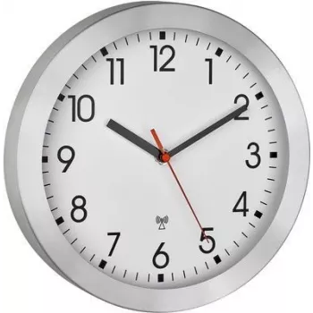 TFA Dostmann 60.3546.02 radijo bangomis valdomas sieninis laikrodis 25 cm šlifuotas aliuminis