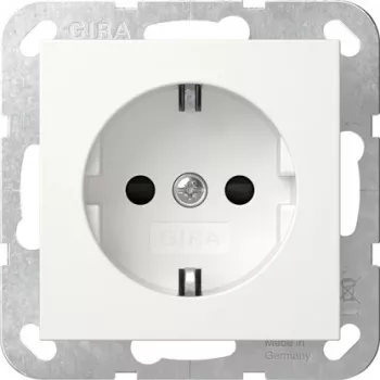 GIRA 475503 SCHUKO kištukinis lizdas su LED orientaciniu apšvietimu, padidinta kontaktų apsauga, blizgus grynas baltas