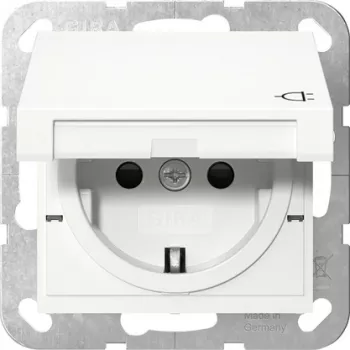 Gira 475427 SCHUKO lizdas su atlenkiamu dangteliu, System 55, blizgus grynai baltas