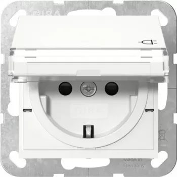 Gira 455703 SCHUKO kištukinis lizdas su atlenkiamu dangteliu, grynai balta blizgi, System 55