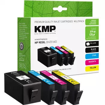 KMP suderinama rašalo kasetė 4 vienetų rinkinys juoda/žydra/magenta/geltona, skirta HP 903XL (3HZ51AE) 1756,4005